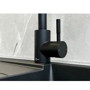 Reginox Matt Black Stainless Steel Kitchen Sink Tap NERA MB Square Neck Deck Mounted