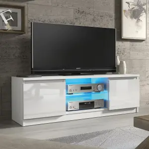 Aura TV Unit 120cm White with High Gloss Doors and LED Lighting - Creative Furniture