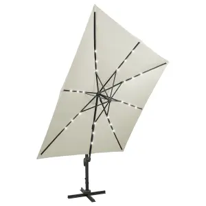 Berkfield Cantilever Umbrella with Pole and LED Lights Sand 300 cm