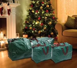 3 X Large Christmas Storage Zip Bags Tree, Decorations, Lights With Handles