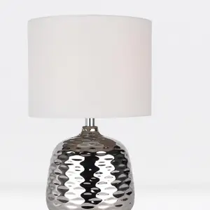 First Choice Lighting Ripple Chrome White Ceramic 32 cm Table Lamp With Shade