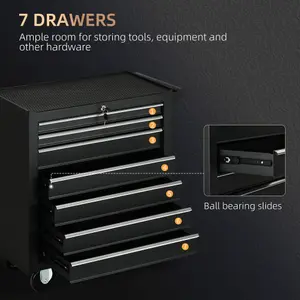 DURHAND Roller Tool Storage Chest Box Garage Workshop 7 Drawers Black