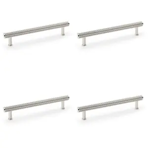 4 PACK - Reeded T Bar Pull Handle - Polished Nickel 160mm Centre SOLID BRASS Drawer Lined