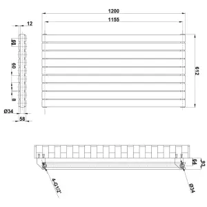 Porter White Double Horizontal Flat Panel Radiator - 1200x612mm