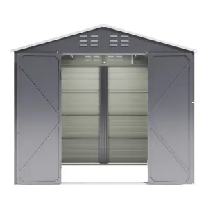 8 x 8.5 ft Apex Metal Garden Storage Shed Outdoor Tool Storage House Double Door with 2 Windows,Charcoal Black