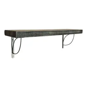 Solid Wood Handmade Rustical Shelf Monochrome 225mm 9 inch with Silver Metal Bracket TRAMP Length of 60cm