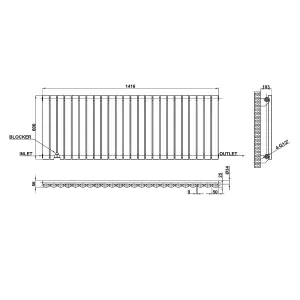 Horizontal Black Single Oval Panel Radiator (H)600mm x (W)1416mm, 4964 BTU.