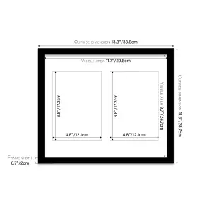 12x10 Inch 2 Opening Photo Collage Frame, Display Two 7x5 Inch Photos, Multi Aperture Family Picture Frame, Black