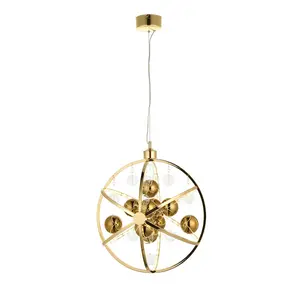 Luminosa Muni Single Pendant Ceiling Lamp, Gold Effect Plate With, Gold Glass