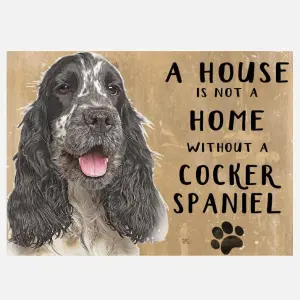 20cm metal Brown & White Cocker Spaniel 'A House is not a Home' hanging sign