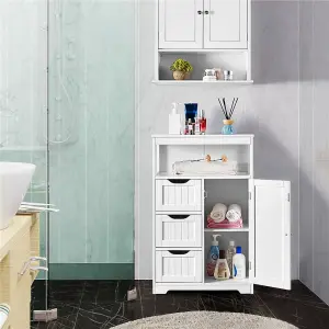 Yaheetech White Bathroom Floor Cabinet Storage Organizer w/ Drawers and Shelves