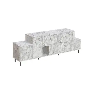 Decortie Hermes Modern TV Unit Multimedia Centre Large Storage 52" TVs Cabinet White Marble Effect 171.2cm