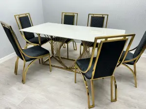 Amelia  Ceramic 180cm Gold + Windsor Dining Chair (Set of 4)