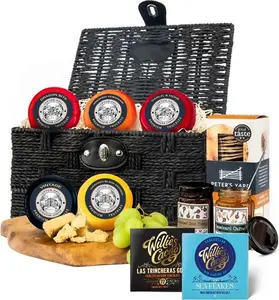 Cheese And Chocolate Hamper | 5 Cheeses, 2 Chocolates, 2 Chutneys & Crackers In Hamper Basket