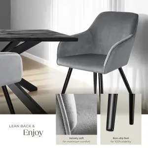 Chair Marilyn - with armrests, padded, velvet look, black steel legs - grey/black