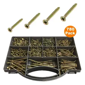 780 x Assorted Pozi Countersunk Screws, Goldstar Yellow Passivated Twin Thread