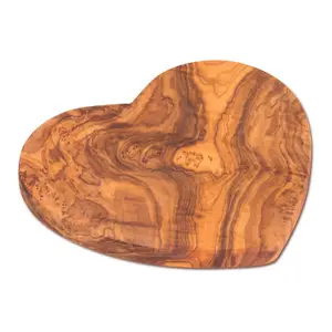 Olive Wood Natural Grained Rustic Kitchen Dining Handmade Heart Shaped Boards (L) 24cm