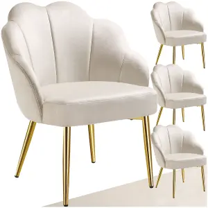 Accent Chair Hellen - velvet cover, padded, extra-wide shell-shaped backrest - cream/gold