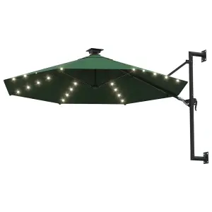 Berkfield Wall-mounted Parasol with LEDs and Metal Pole 300 cm Green