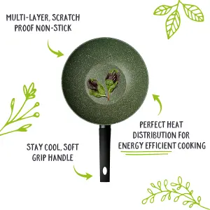 Prestige Eco Green Round Aluminium Induction Suitable Plant Based Non-Stick Stir-Fry Wok Pan 28cm