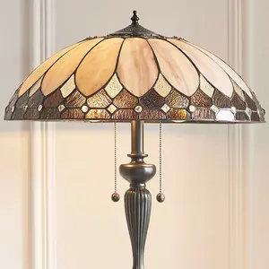 1.5m Tiffany Twin Floor Lamp Dark Bronze & Retro Stained Glass Shade i00006