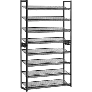 8-Tier Shoe Rack, Set of 2 Stackable 4-Tier Shoe Organiser, Metal Shoe Storage with Adjustable Mesh Shelves, Flat or Angled