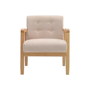 Modern Wooden Frame Beige Upholstered Armchair Recliner Chair Sofa Chair