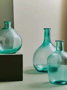 Interiors by Premier Blue Glass Vase, Minimalist Large Flower Vase, Decorative Glass Vase in Ombre Finish, Flower Vase for Home