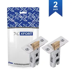 XFORT 2 Sets of 65mm Polished Chrome Tubular Latch, Mortice Door Latch