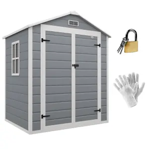 Outsunny Garden Shed 6'x4.5' Plastic Tool Storage House w/ Lockable Double Doors