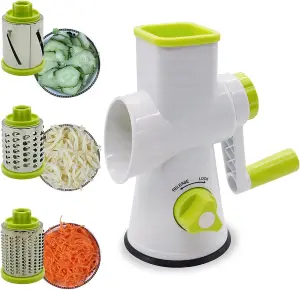 MantraRaj Rotary Cheese Grater Vegetable Slicer with Three Grater Drums Hand Grater Vacuum Suction Base for Vegetables, Fruits