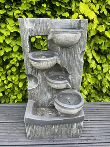 Waterfall Feature 4 Water Bowls with LED Lights - Solar Panel 59x29x25