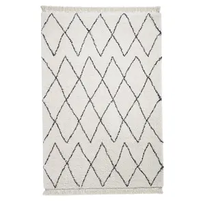 White/Black Kilim Modern Chequered Moroccan Shaggy Rug for Living Room Bedroom and Dining Room-120cm X 170cm