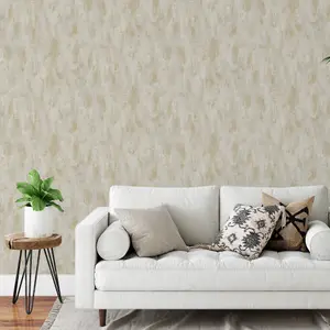 Grandeco Venetian Textured Distressed Concrete Stone Wallpaper, Taupe