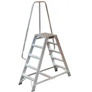 1m Heavy Duty Double Sided Fixed Step Ladders Safety Handrail & Wide Platform