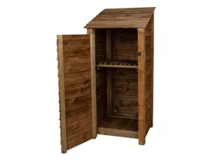 Wooden tool store with storage shelf, garden storage W-79cm, H-180cm, D-88cm - brown finish