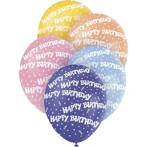 Unique Party Latex Pearlised Happy Birthday Balloons (Pack of 8) Multicoloured (One Size)