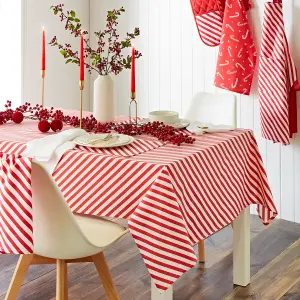 Catherine Lansfield Christmas Candy Cane Cotton 137x178 cm Table Cloth White Red