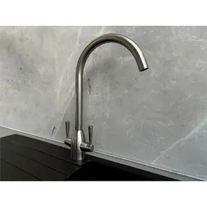 Liquida W05BN Swan Neck Monobloc Twin Lever Brushed Nickel Kitchen Mixer Tap