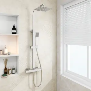 SKY Bathroom Square Exposed Thermostatic Mixer Shower Set With Shower Head and Handheld