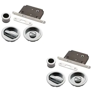 2 PACK - Complete Locking Sliding Pocket Door Pack Set- Polished Chrome - Thumbturn Bathroom