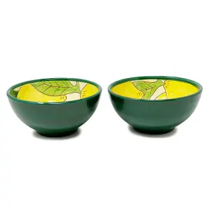 Signature Lemons Hand Painted Ceramic Kitchen Dining Set of 2 Appetiser Bowls (Diam) 15cm