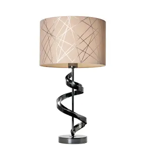 Litecraft Spiral Black Table Lamp with Mocha and Silver Shade