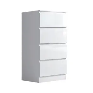 4 Drawer Chest Of Drawers High Gloss White Bedroom Furniture