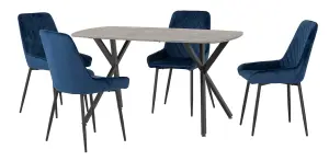 Athens Dining Set Concrete Effect with Blue Velvet Chairs