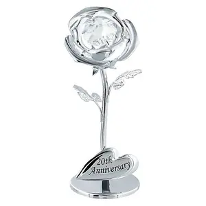 Modern 20th Anniversary Silver Plated Flower with Clear Swarovski Crystal Bud