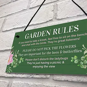 Red Ocean Novelty Garden Rules Sign for Outdoor Decor Funny and Quirky Sign for Garden Enthusiasts