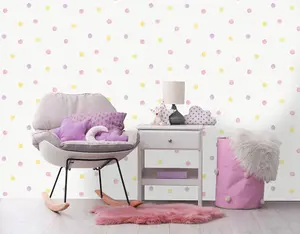 Holden Decor Watercolour Polka Dots Pink / Yellow Children's Dots Smooth Wallpaper