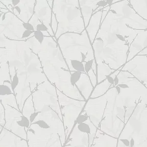 Boutique Belle White/Silver Leaves Wallpaper