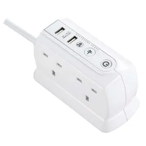 Masterplug Surge White 4 socket Extension lead with USB, 2m